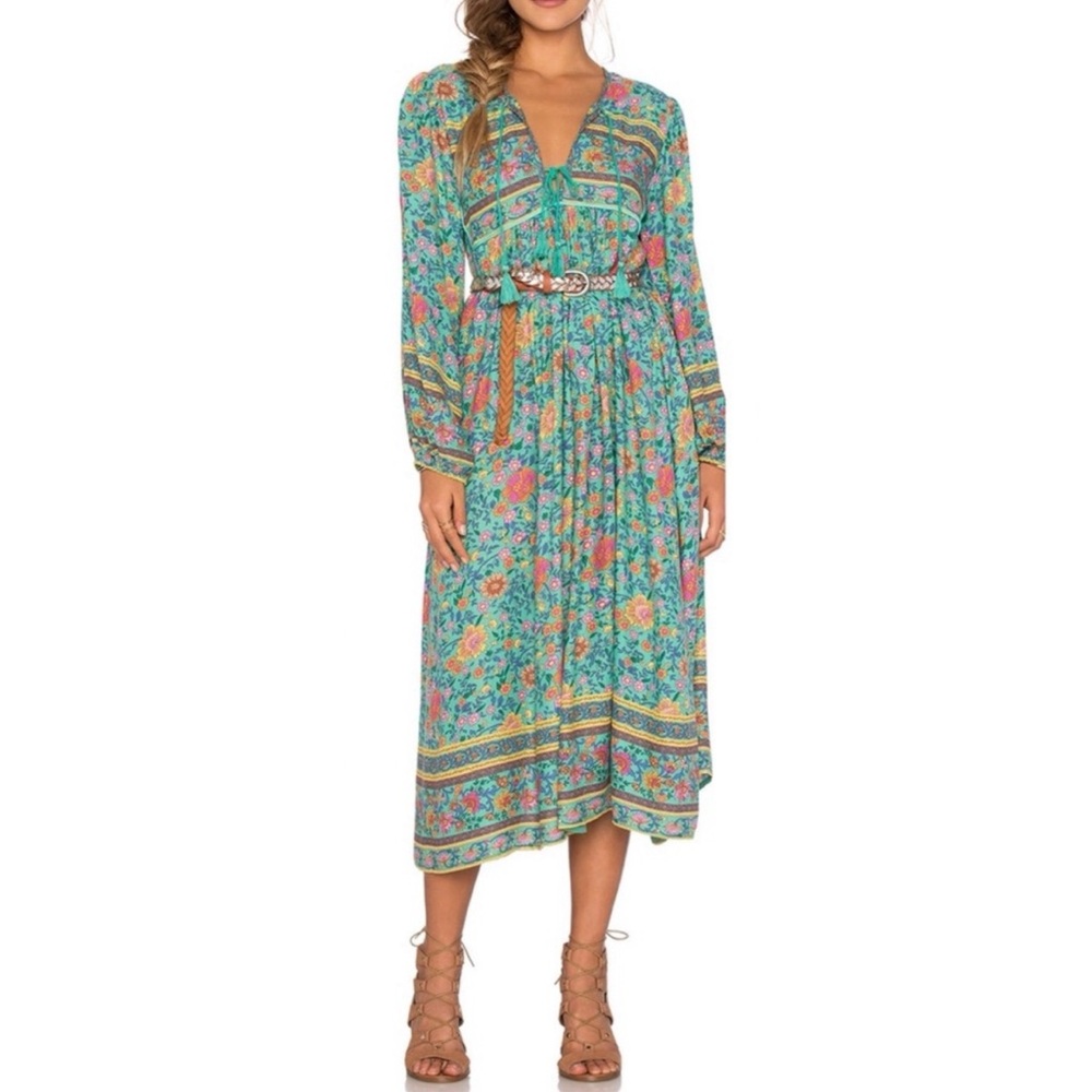 Floral Midi Flowy Peasant Tired Smock Tassel Dress Women’s Size Medium NWT
